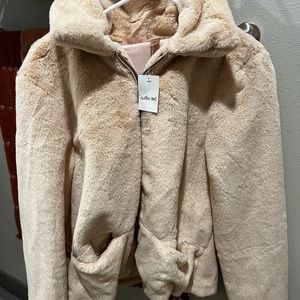 Pastel pink faux fur jacket